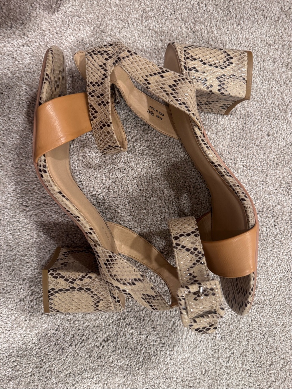 CL by Laundry Snake-Print Block Heels with Tan Strap